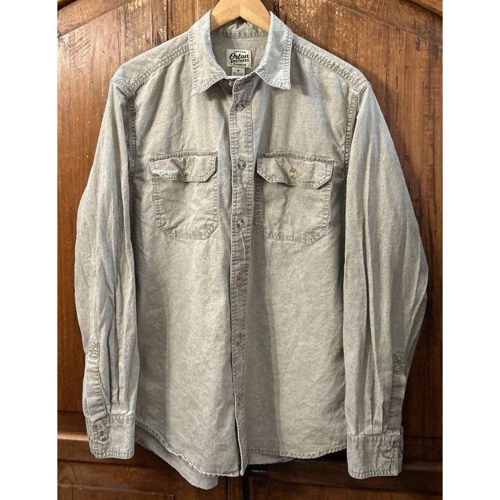 Orton Brothers Shirt Mens XL Beige Tan Linen Blend Short Sleeve Button Up Casual
